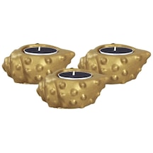 Şamdan Dekoratif Mumluk Şamdan Set 3 Lü Üçlü Tealight Uyumlu Deniz Kabuğu Model - Altın