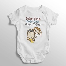 İmaj Tuğbababy Doğum Günün Kutlu Olsun Canım Babam Baskılı Bebek Zıbını Beyaz