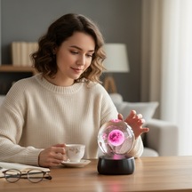 Kişiye Özel Renk Değiştiren Işıklı Küre & Mor Taşlı Kolye Hediye Seti