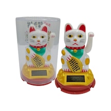Maneki Neko El Sallayan Şans Kedisi Beyaz Solar Güneş Enerjili 6x10cm No6gb