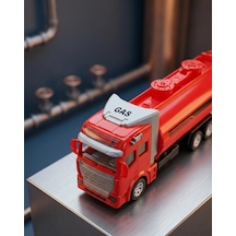 Çek Bırak 19cm İş Makinası Temalı Tanker Detaylı Tanker Kapakları Açılabilir Oyuncak Tır Kırmızı