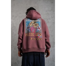 Ertaştrendstore Erkek 3 İplik Pamuklu Kapüşonlu Baskılı Cepli Oversize Sweatshirt Hoodie - Gül Kurusu Çok Renk