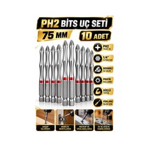Ph2 Yıldız Bits Uç Seti 75 Mm 10 Adet S2 Çelik Kaymayı Azaltan Uç Yapılı Kutulu Vidalama Ucu