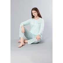 Uzun Kol Mevsimlik Pijama Takımı Viskon Alperi 790-63 Mint