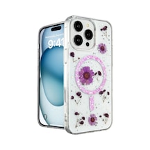 Newface - 374 - İphone 16 Pro Kılıf Daisy Simli Magsafe Kapak - Edntrend - - Mor