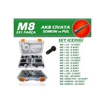 231 Parça M8 Akb Civata Seti + 13 Somun Adaptörü