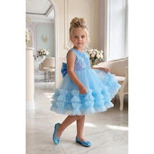 Butik Happy Kids Kız Çocuk Turkuaz Payetli Volanlı Tüllü Prenses Abiye Elbise 1-6 Yaş