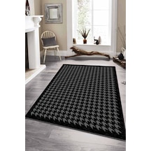 Siyah Kazayağı Kaymaz Taban Makinede Yıkanabilir Halı Rv178n11