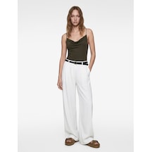 Koton Slim Fit Degaje Yaka İnce Askılı Bodysuit Haki 6sal30040ık