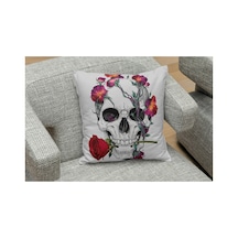 Skull And Roses Desenlı Kare Yastık Kılıfı Çok Renklı