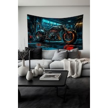 Neon Işıklı Motosiklet Desenli Duvar Halısı Duvar Örtüsü Tapestry Süet Dokulu Kumaş