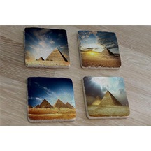 Mısır Piramitleri Doğal Taş Bardak Altlığı 4'lü Set - Natural Stone Coasters-174160 Çok Renkli
