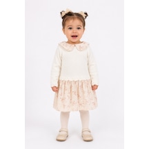 Babyhola Kız Bebek Çiçek Desenli Müslin Triko Takımı 3028 Ekru