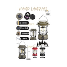 Janva Güneş Panelli Enerjili Solar Nostaljik Ledli Kamp Feneri Lamba Işıldak Usb Şarjlı Dekoratif Fener Yeşil