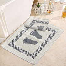 Soffy Krem & Gri 2 Adet 50x70 Cm Banyo Paspası %100 Doğal Pamuk Ayak Paspası Ayak Havlusu Krem - Gri