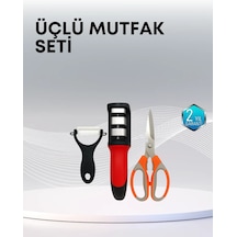 Çok Fonksiyonlu Mutfak Makas Seti 3 Makas, Bileyici Ve Soyacak Dahil Kırmızı