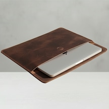 Luqa Leather Vintage Hakiki Deri Laptop Çantası 14 İnç Uyumlu El Yapımı Macbook Kılıfı Açık Kahve