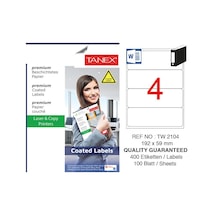 Tanex TW-2104 192x59mm Kuşe Laser Etiket 100 Lü Paket