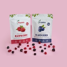 Fruvivo 2'li Freeze Dry Paket - Ahududu + Yaban Mersini - Dondurularak Kurutulmuş Meyve Cipsi Şeker İlavesiz %100 Doğal Vegan 40 G