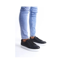 Slw166 Prestige Bağcıklı Cilt Kapitone Desenli Erkek Günlük Sneaker Ayakkabı Bt Siyah Siyah