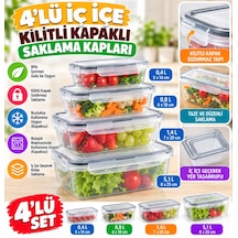 4lü İç İçe Sızdırmaz Contalı Kilitli Kapaklı Plastik Erzak Saklama Kapları Lc315 Beyaz - Çok Renkli