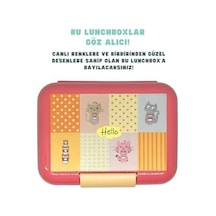 1600ml Lunchbox Sevimli Kedi Desenli Tek Katlı 2 Bölmeli Pp Plastik Sefer Tası Yemek Kutusu Açık