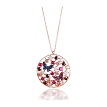 Kuyumcudukkani Karışık Zirkon Taşlı Daire İçinde Kelebekler Kolye-20120-r-m Rose Gold