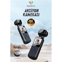 Wearfitpro 4k Yüksek Çözünürlük Aksiyon Kamerası Hareket Algılama Sabitleme Özellikli Aksiyon Kamerası Gimbal Siyah