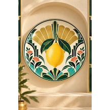 Dekoratif Duvar Tabağı Limonlu Art Deco Bahçe Dekorlu Seramik Tabak Bej