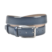 Deepsea Erkek Lacivert Klasik Parlak Suni Deri Kemer 3,5 Cm Lazer İşlemeli Suni Deri Kemer 2502653 Lacivert