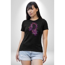 Kelebekler Kanser Günü Ve Kadınlar Günü Unisex Unisex Siyah Organik Baskılı T-shirt Penye Yüksek Kalite Siyah
