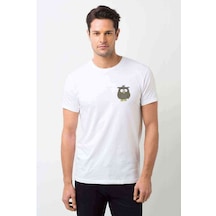Owl Baykuş Göğüs Baskılı Beyaz Erkek Tshirt