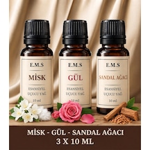 Misk - Gül - Sandal Ağacı Esansiyel Uçucu Yağ Buhurdanlık Yağı Difüzör Esansı Oda Kokusu Mum Esansı 3 X 10 Ml. Karışık