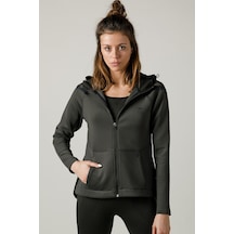 Maraton Active Slimfit Kadın Kapşonlu Uzun Kol Spor Haki Tracktop 815015-haki Haki