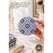 4 Adet Taşlı Nazar Boncuklu El Aynası İnce Tasarım 7x7 Cm, Taşlı Süslemeli El Ayna, Hand Mirror, Nazar Boncuğu Genel
