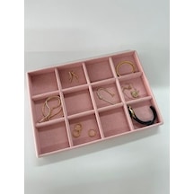 Yerli Üretim Süet Kumaş Pembe Renk12 Bölmeli Çekmece İçi Stand Pembe