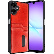 Newface Samsung Uyumlu Galaxy A07 4g Sara Kartvizitli Deri Kılıf - Kırmızı - Özel Seri 8683140900151