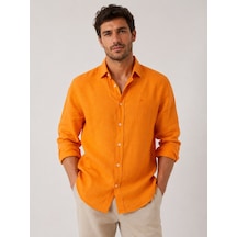 Slim Fit Uzun Kol %100 Keten Nefes Alabilen Kumaştan Hediye Kutulu Erkek Gömlek Fs-004170 - Turuncu-3263