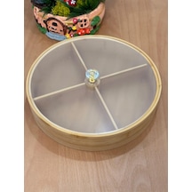 Bambu 360 Derece Döner 4 Bölmeli Çerezlik Akrilik Kapak 25 Cm
