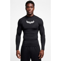 Premium Gotik Model2 Yazılı Siyah Uzun Kol Compression Erkek T-shirt Spor Gym Fitness Boks Kickboks Siyah