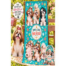 Kedi & Köpek Kurulama Havluları Shih Tzu - Köpek Desenli Büyük Boy Hızlı Kuruyan 60x120cm