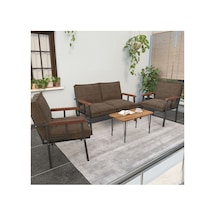 Mygusi Modern Serisi Balkon, Bahçe, Cafe - Metal Kanepe Koltuk Takımı - 2+1+1 Sehpalı - Kahverengi