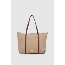 Wuclo Velie Paraşüt Kumaş Şeritli Shopper Çanta Vizon-taba Vizon - Taba