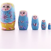 Ahşap Tombul Iç Içe Matruşka Bebek Mavi 1 Set 5Li Büyük Boy (554283613)