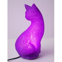 Dekoratif Kedi Figürlü Gece Lambası 3d Yazıcı Baskı Hediyelik Masa Lambası Aydınlatma 23cm Mor