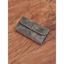 Tütün Kesesi Cüzdan Tütünlük Gerçek Deri Gri Açık Boyut: 13cm 19cm Kapalı Boyut: 7cm 13cm
