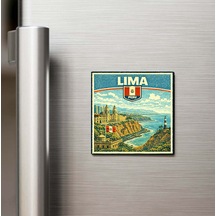 Retro Peru Lima Şehri Temalı Vintage Buzdolap Magneti 9x9 Cm