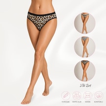 Tutku Kadın Leopar Desenli Pamuklu Külot 3 Lü Set Esnek Rahat Slip Çok Renkli