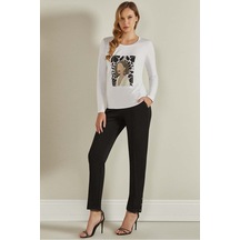 Yuvarlak Yaka Beyaz Penye Bluz Beyaz