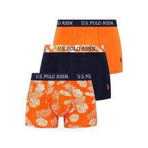 U.S. Polo Assn. Erkek Turuncu Baskılı - Lacivert - Turuncu 3'lü Boxer Turuncu- Turuncu Desenli- Lacivert